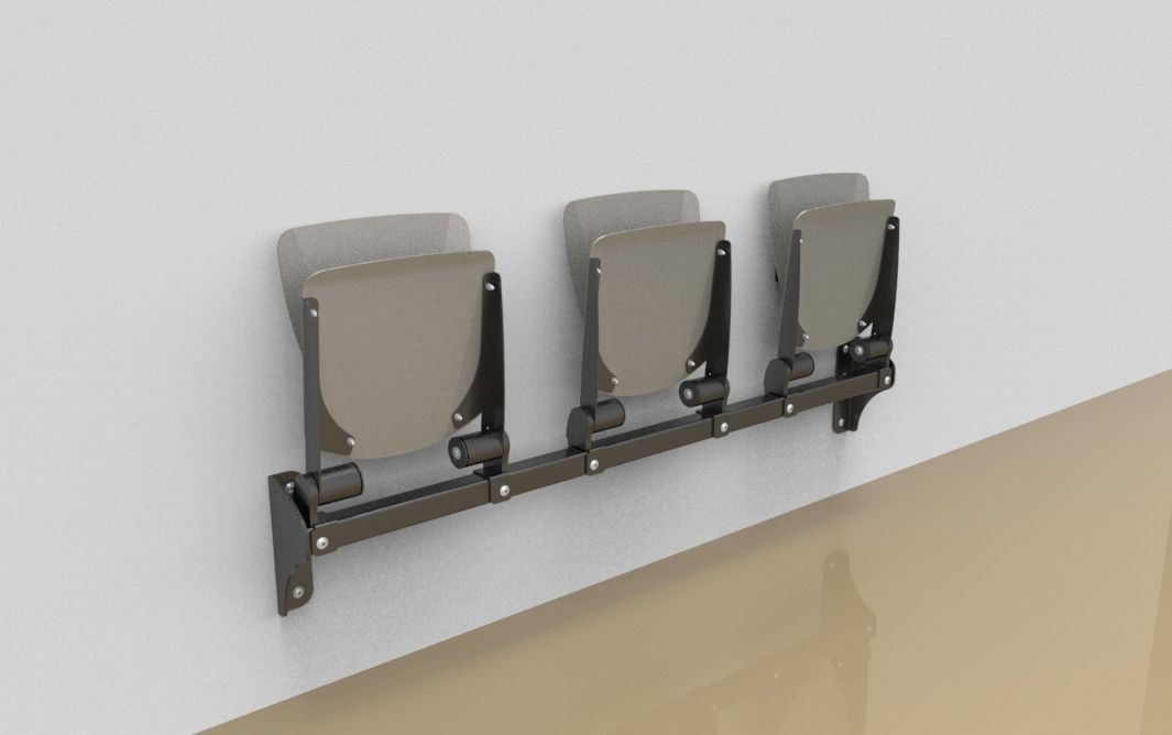 Dreier-Klappsitzbank mit Alu-Sitzfläche und Rückenlehne