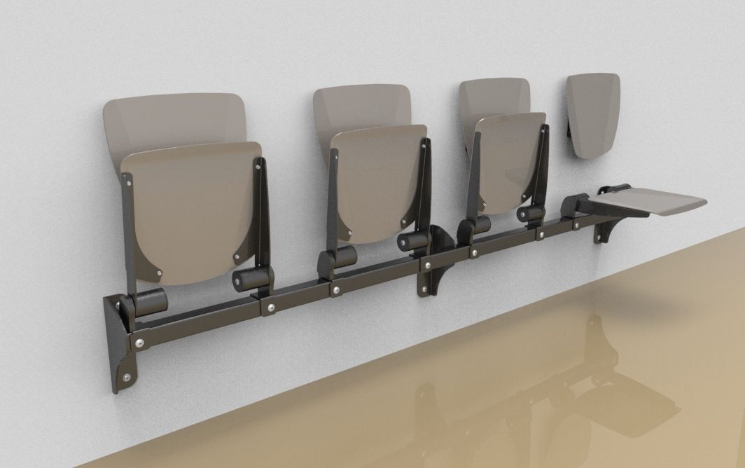 Vierer-Klappsitzbank mit Alu-Sitzfläche und Rückenlehne