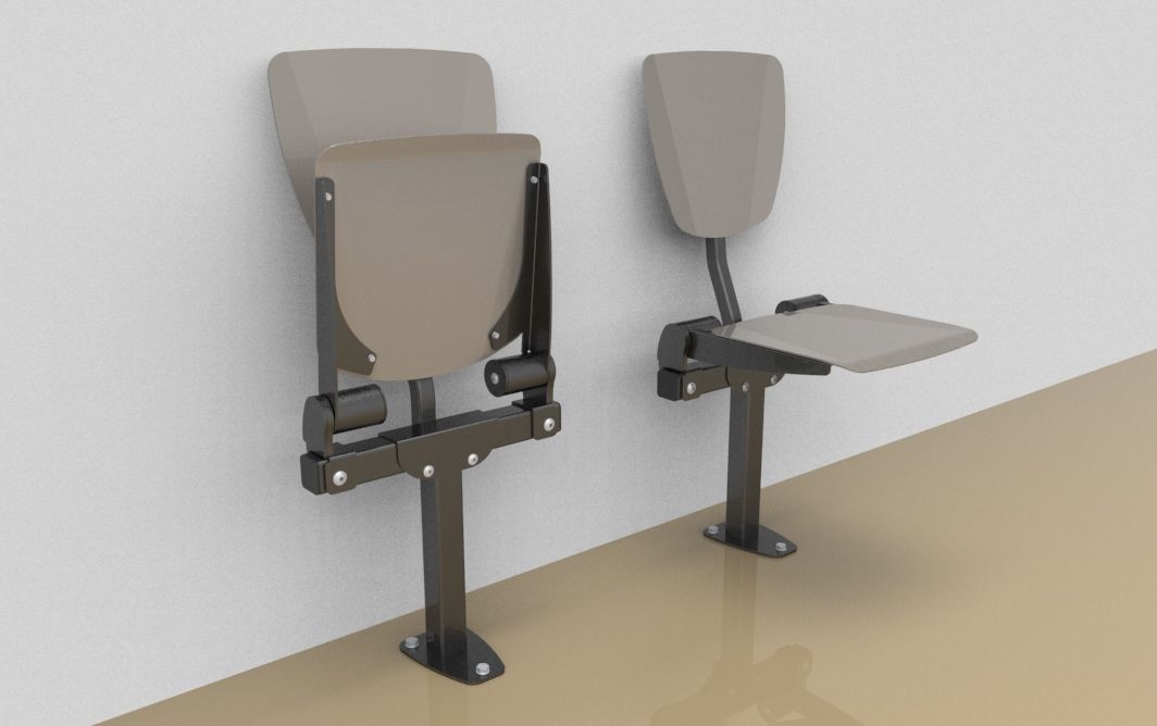 Einzel-Klappsitzbank mit Alu-Sitzfläche und Rückenlehne