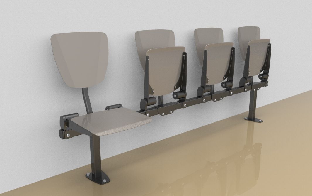 Vierer-Klappsitzbank mit Alu-Sitzfläche und Rückenlehne