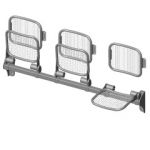 Threesome fold down sitting bench with wire mesh sitting surface and back rest