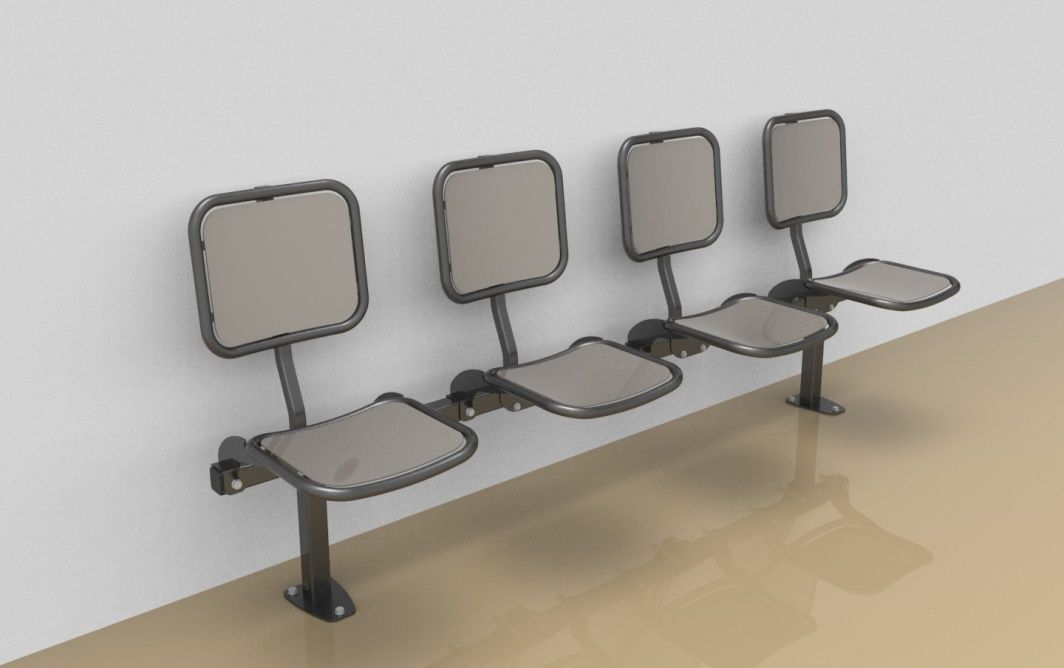 Vierer-Sitzbank mit glatter Alu-Sitzfläche und -Rückenlehne