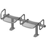 Twosome rigid sitting bench with wire mesh sitting surface and arm rests