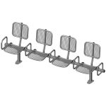 Foursome rigid sitting bench with wire mesh sitting surface, back rest and arm rests