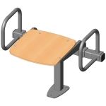 Single rigid sitting bench with beech wood sitting surface and arm rests