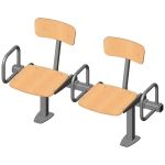 Twosome rigid sitting bench with beech wood sitting surface, back rest and arm rests