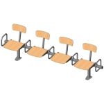 Foursome rigid sitting bench with beech wood sitting surface, back rest and arm rests