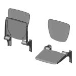 Fold down seat "Balu" with aluminium sitting surface and back rest, wall mounted