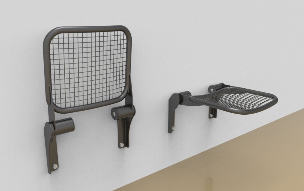 Klappsitz mit Drahtgitter-Sitzfläche für Wandmontage