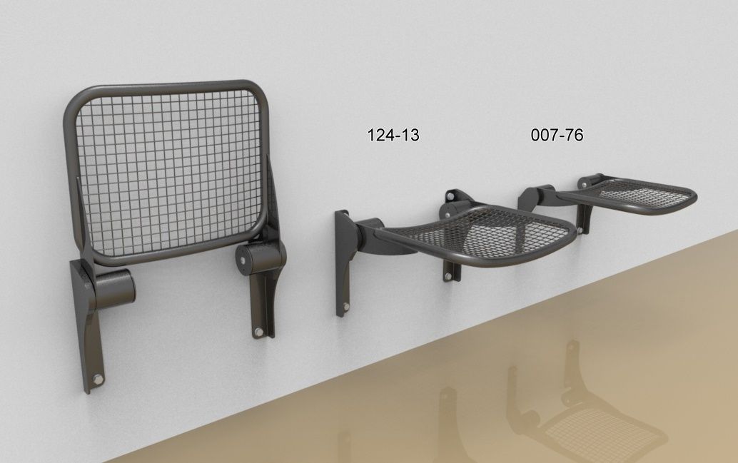 XXL fold down seat with wire-mesh sitting surface; wall-mounted