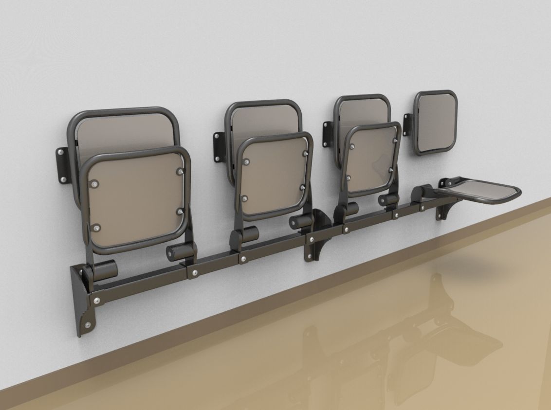 Foursome fold down sitting bench with smooth aluminium sitting surface and back rest