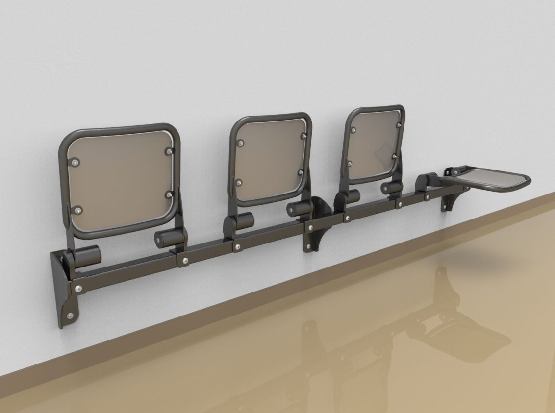 Foursome fold down sitting bench with smooth aluminium sitting surface