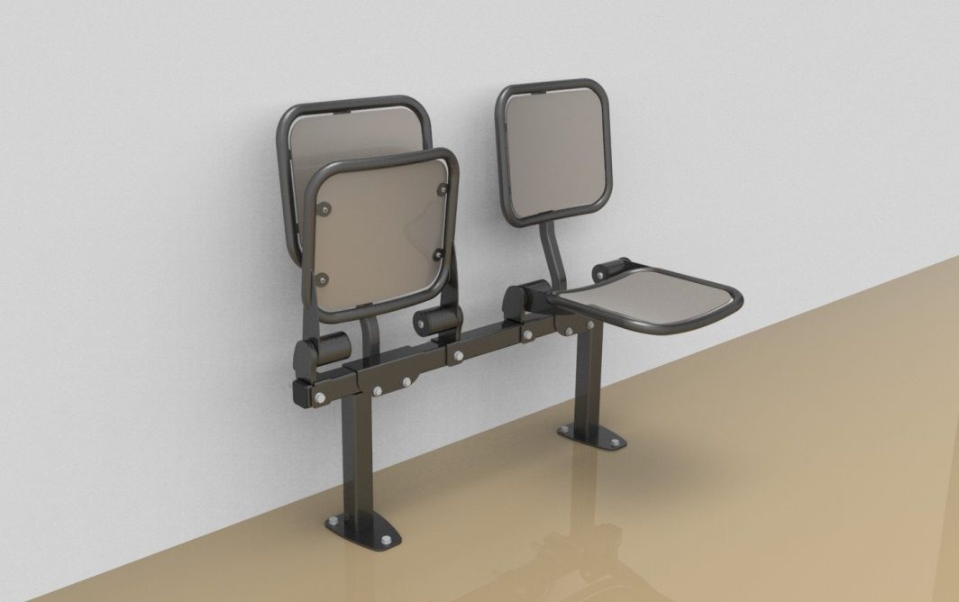 Twosome fold down sitting bench with smooth aluminium sitting surface and back rest