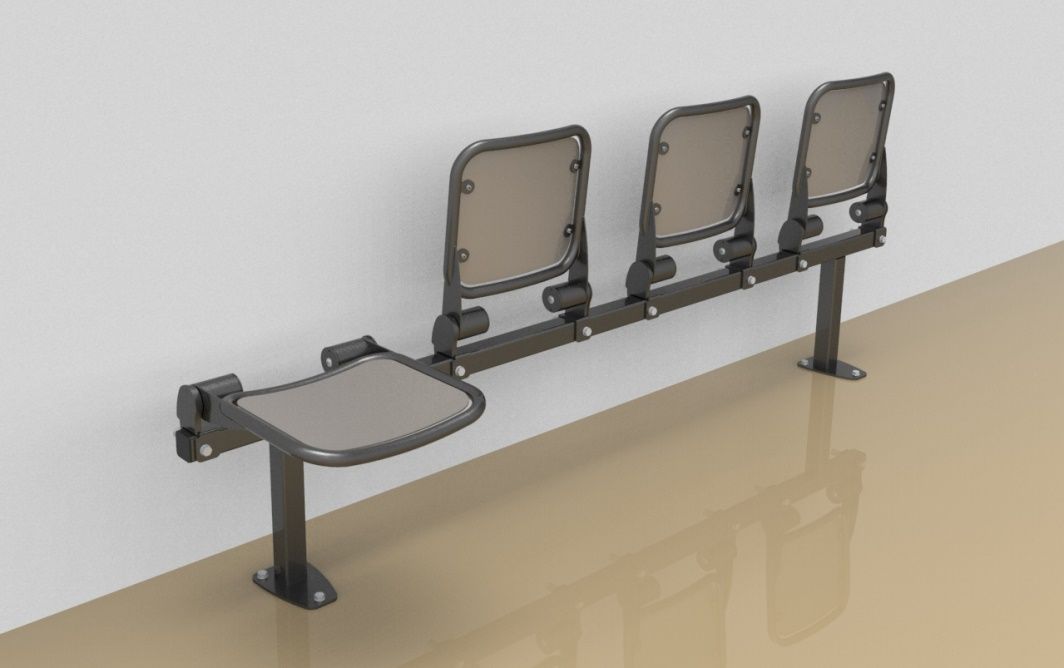 Foursome fold down sitting bench with smooth aluminium sitting surface