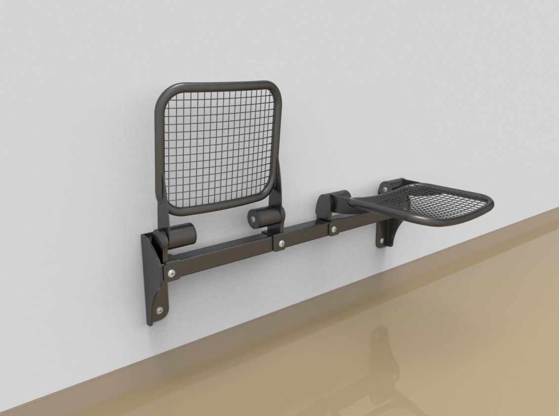 Twosome fold down sitting bench with wire mesh sitting surface