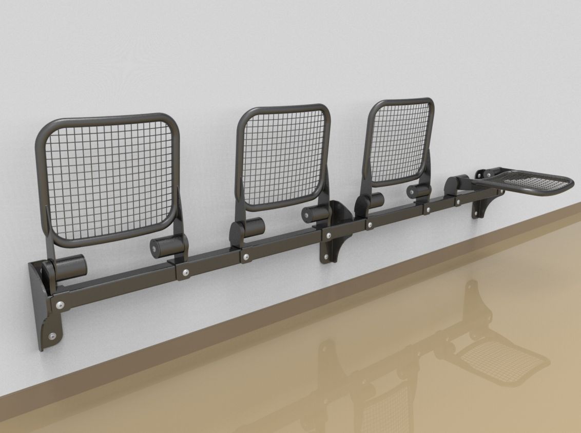 Foursome fold down sitting bench with wire mesh sitting surface