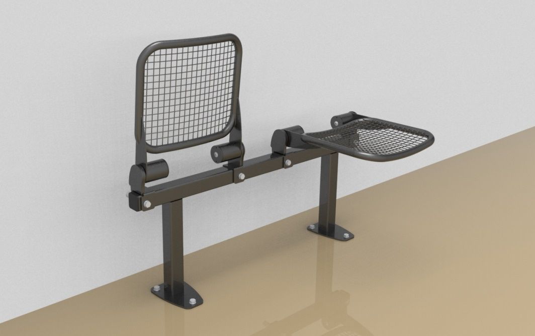 Twosome fold down sitting bench with wire mesh sitting surface and back rest