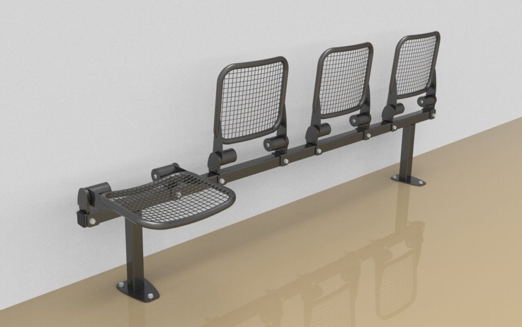 Foursome fold down sitting bench with wire mesh sitting surface
