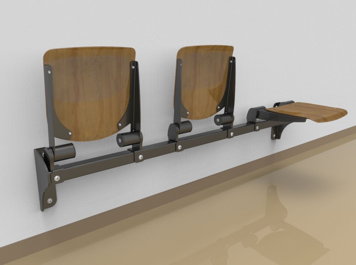 Threesome fold down sitting bench with beech wood sitting surface