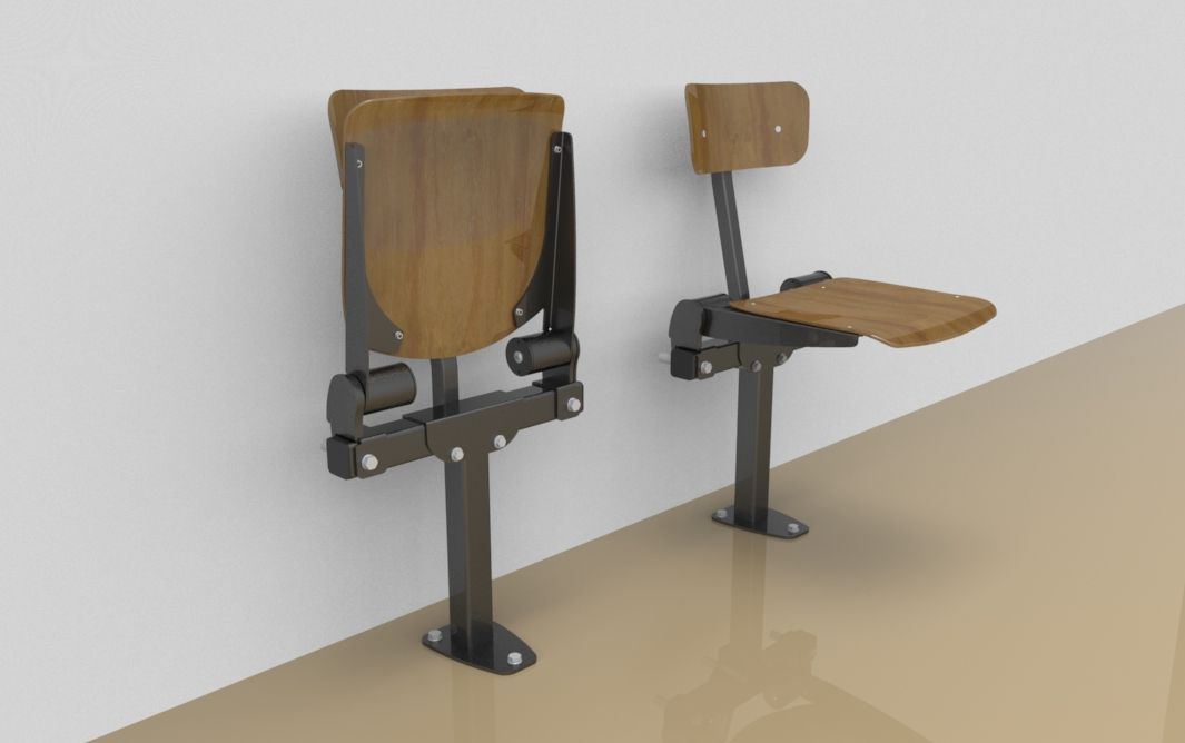 Single fold down sitting bench with beech wood sitting surface and back rest