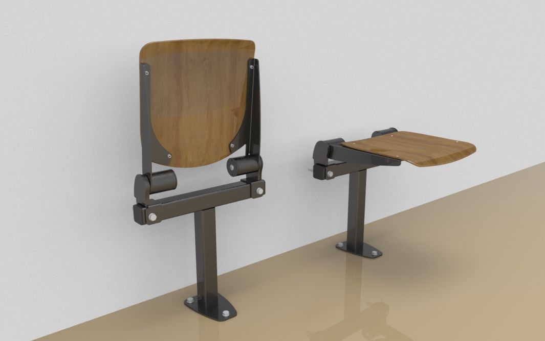 Single fold down sitting bench with beech wood sitting surface