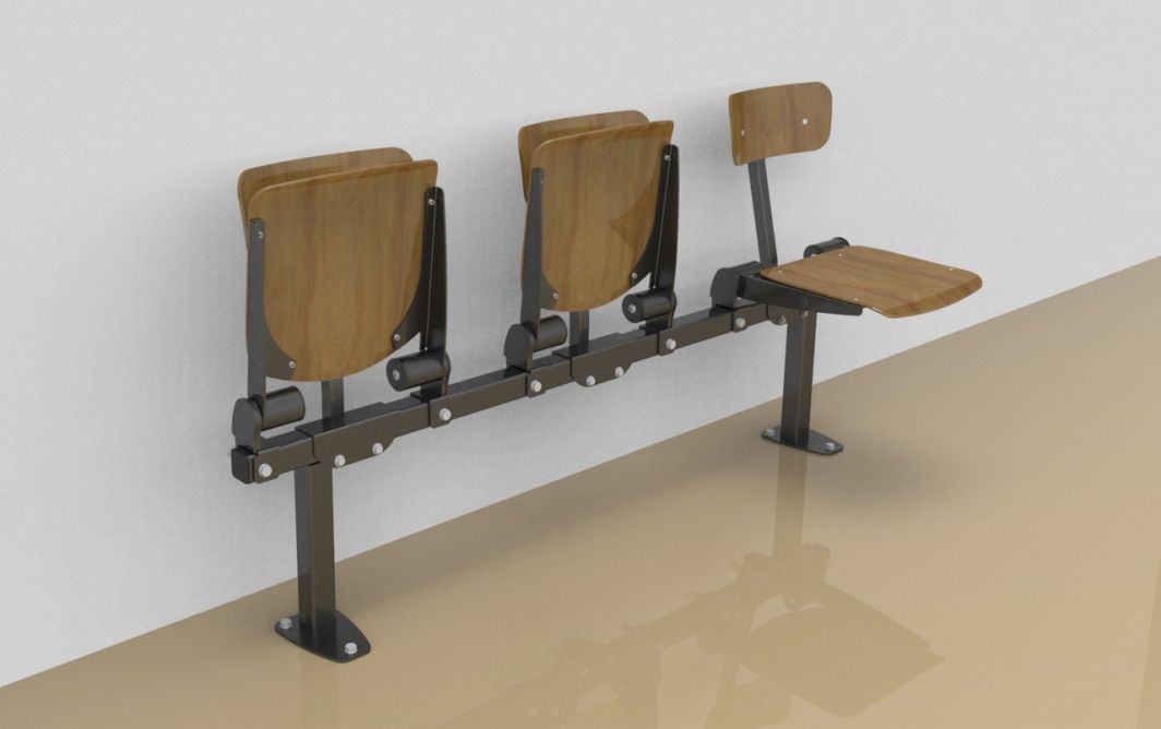 Threesome fold down sitting bench with beech wood sitting surface and back rest