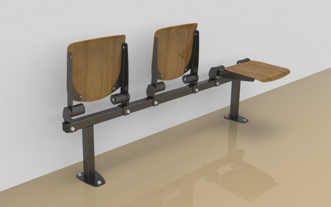 Threesome fold down sitting bench with beech wood sitting surface