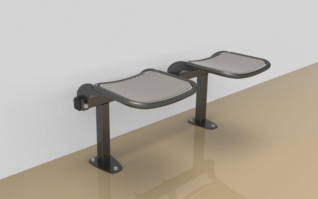 Twosome rigid sitting bench with smooth aluminium sitting surface