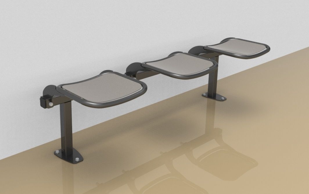 Threesome rigid sitting bench with smooth aluminium sitting surface