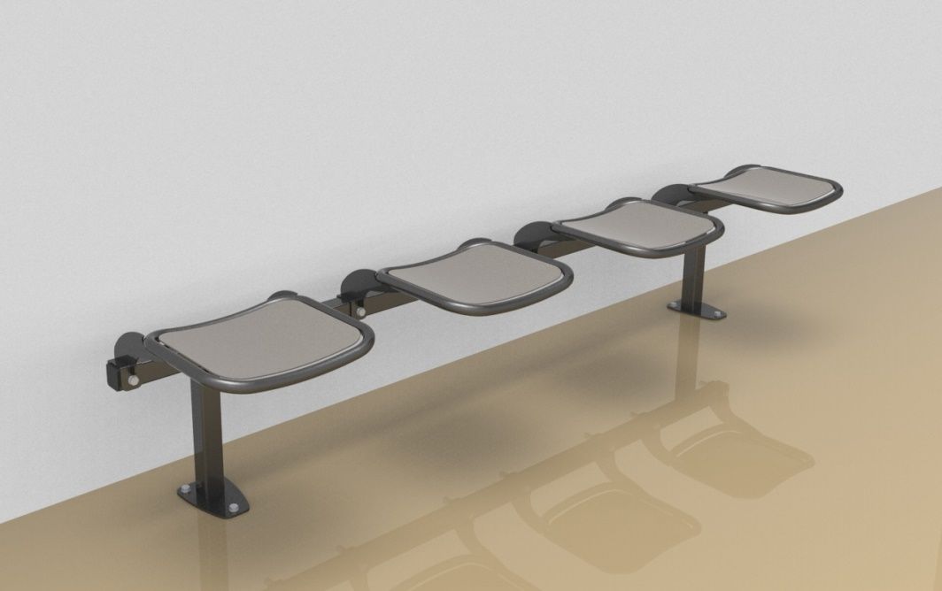 Foursome rigid sitting bench with smooth aluminium sitting surface