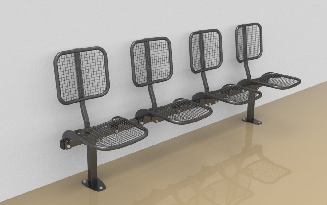 Foursome rigid sitting bench with wire mesh sitting surface and back rest