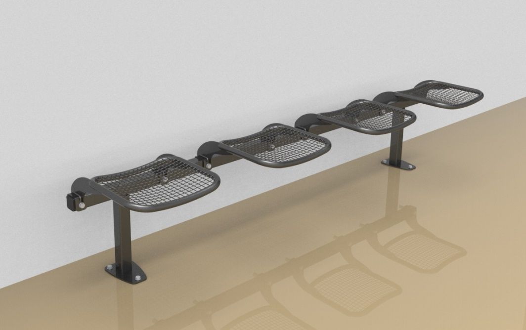Foursome rigid sitting bench with wire mesh sitting surface