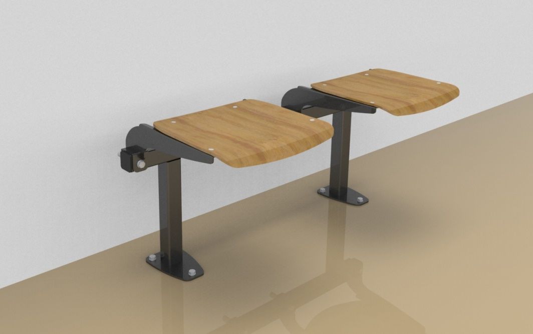 Twosome rigid sitting bench with beech wood sitting surface