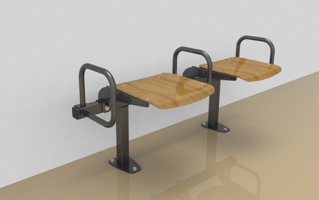 Twosome rigid sitting bench with beech wood sitting surface and arm rests