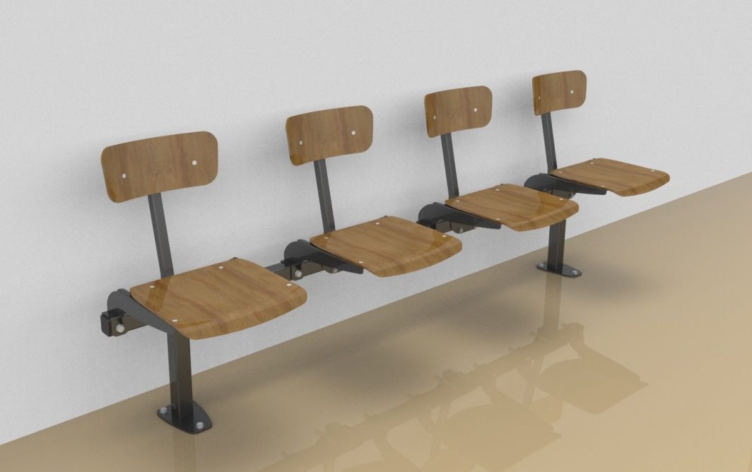 Foursome rigid sitting bench with beech wood sitting surface and back rest