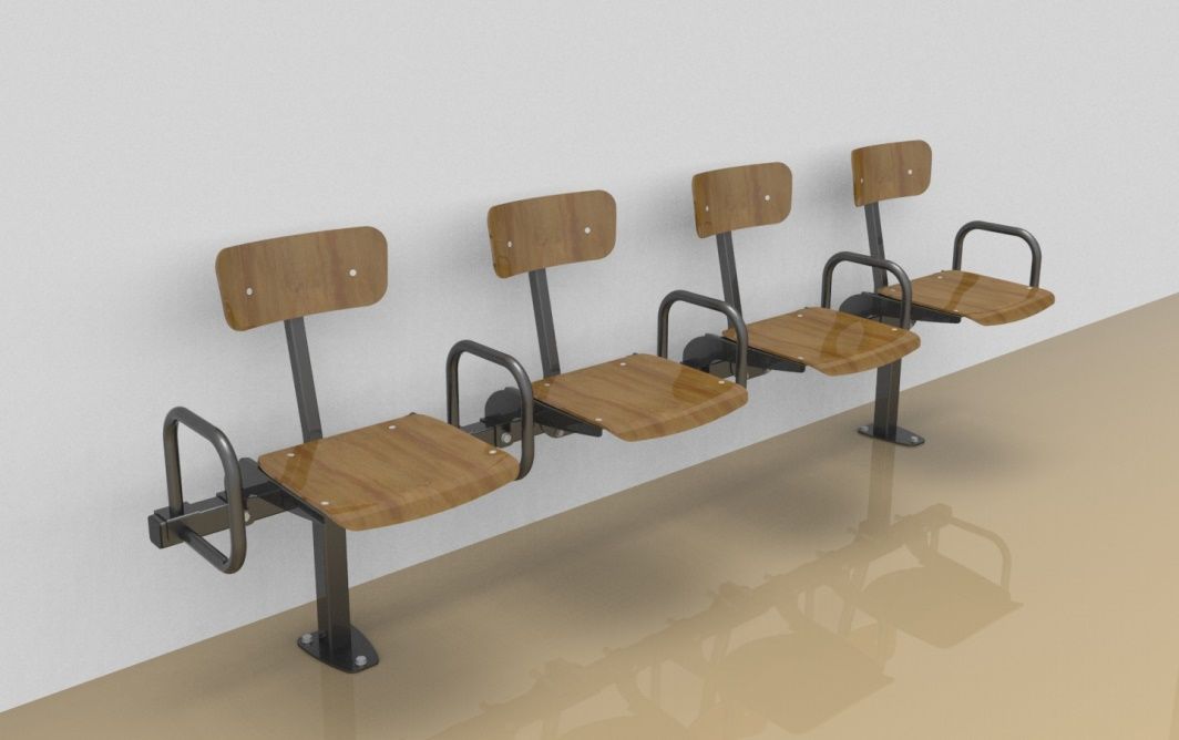 Foursome rigid sitting bench with beech wood sitting surface, back rest and arm rests