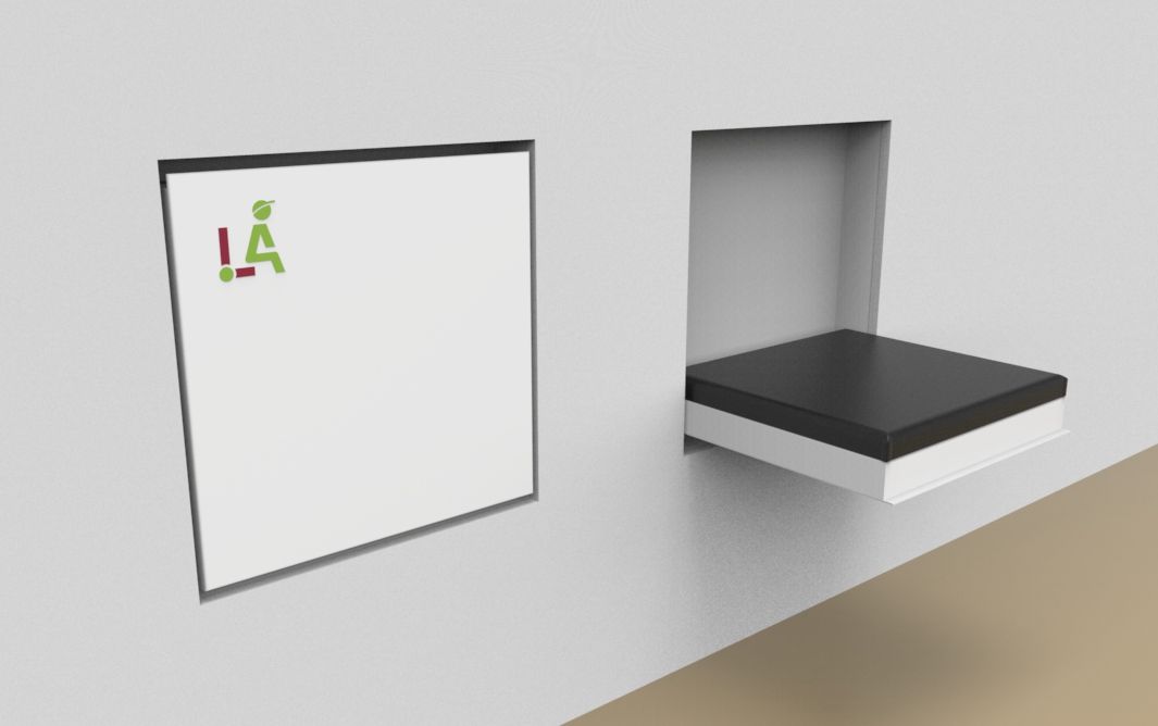 Flush built-in fold down seat, with covered in-wall installation