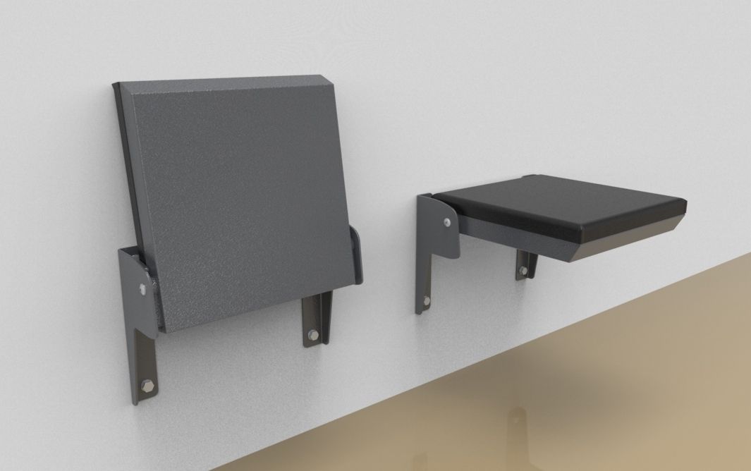 Fold down seat without back rest, narrow, with high wall brackets