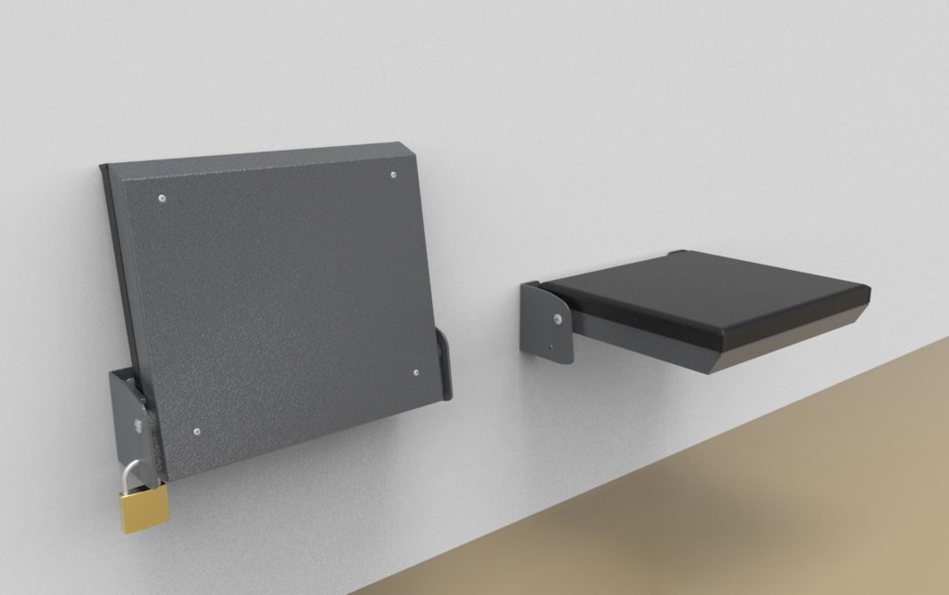 Fold down seat without back rest, with lock