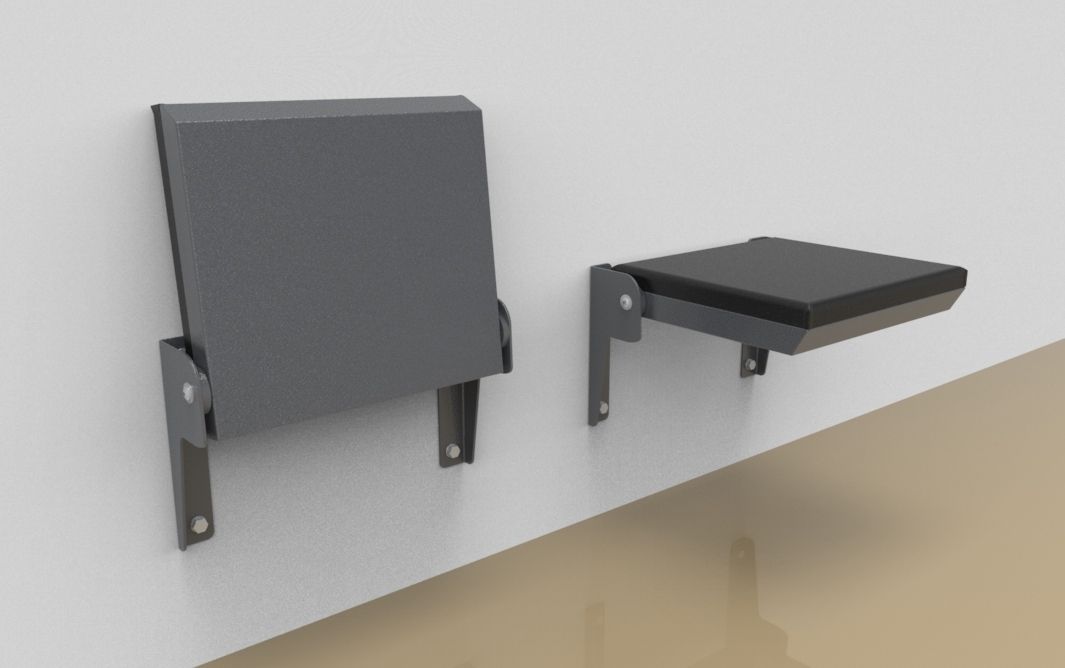 Fold down seat without back rest, with high wall brackets and bump stop for resting position