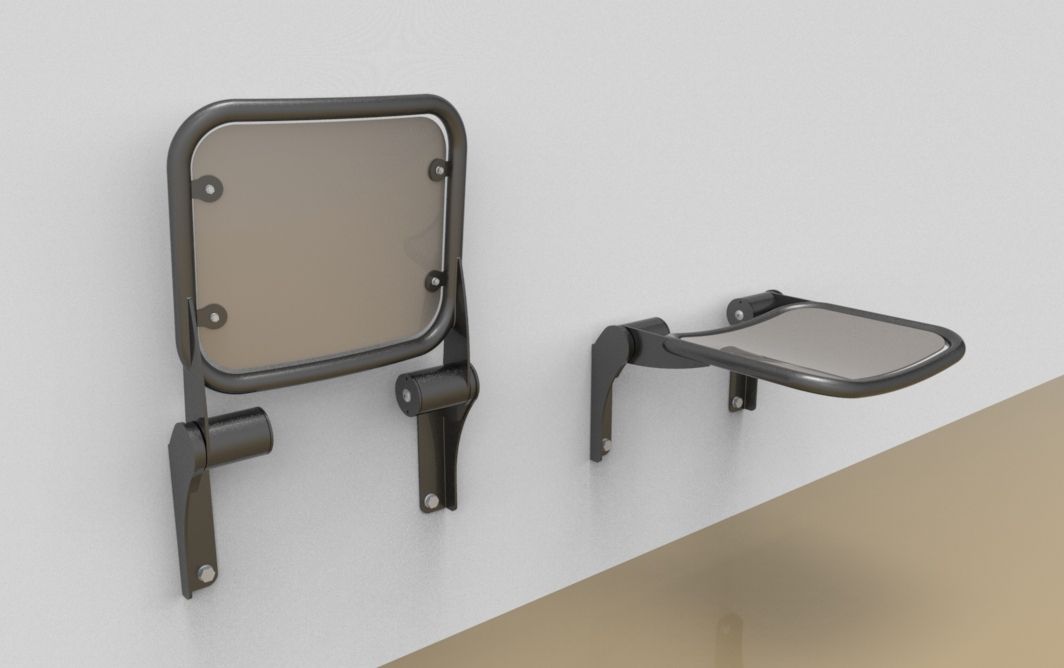 Fold down seat with smooth aluminium sitting surface; wall-mounted